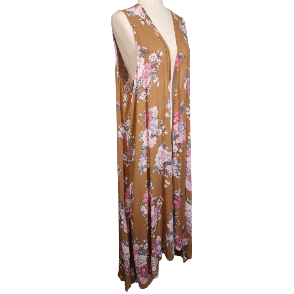 Torrid Long Flowy Boho Floral Gauze Lightweight Maxi Vest Size 1X 2X *NEW*